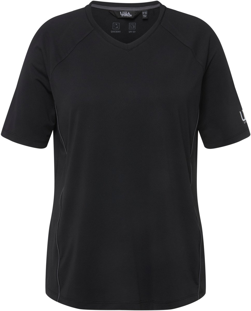 Ulla Popken - Dames - T-shirt V-hals korte mouwen - Zwart - Maat 58+
