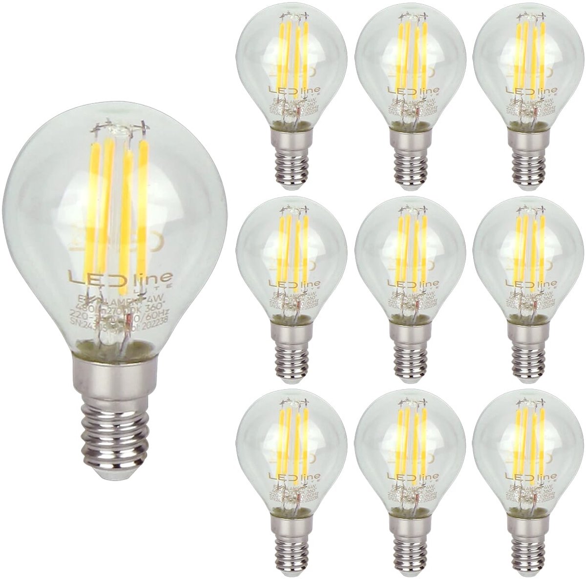LED line LITE LED Filament Kogellamp G45 E14 - 4W (vervangt 40W) - 480lm - Ø45mm - 230V - Energiezuinig - 10 stuks