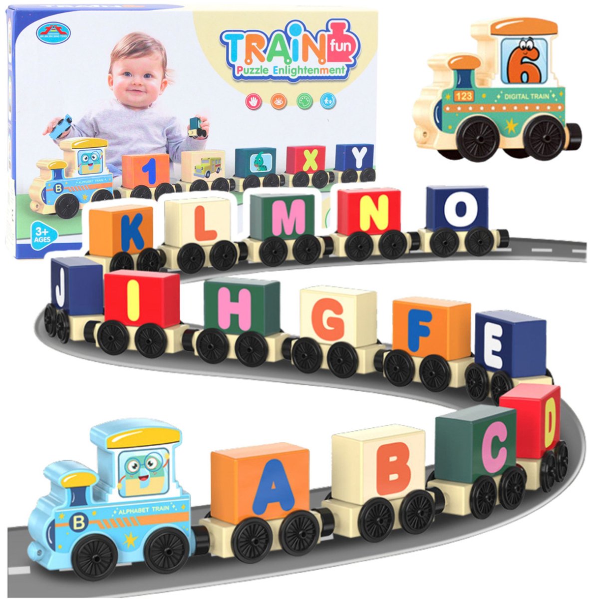 Playos® - Alfabet Trein - met Letters, Cijfers, Figuren en Kleuren - Meerkleurig - Speelgoed Trein - Rekenen - Leren Tellen - Cijfers - Educatief Speelgoed
