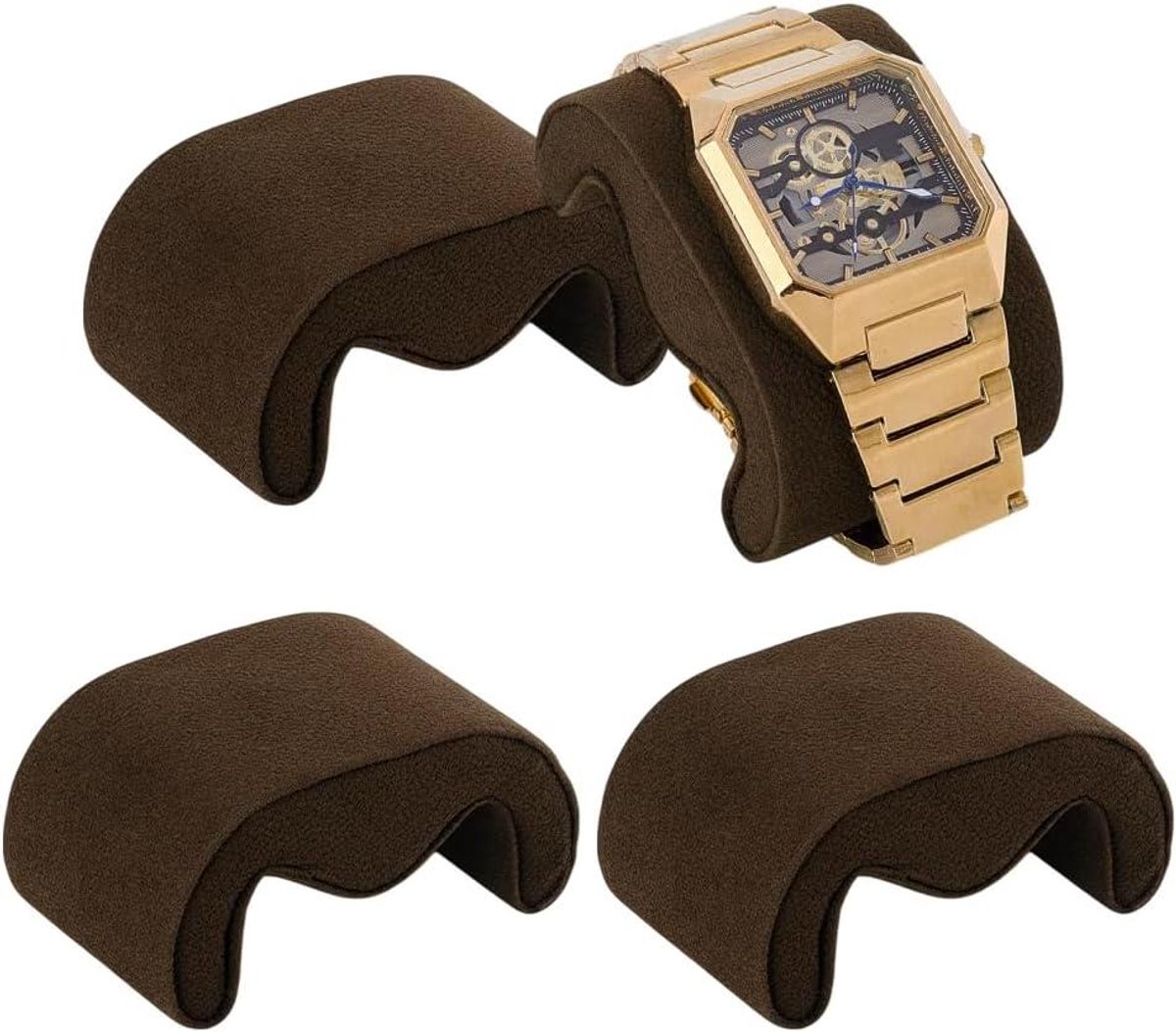 Horlogekussens set van 4 stuks voor armbanden en horloges - M-vormig displaykussen - Bruin - 7,35 x 4,75 x 3,55 cm
