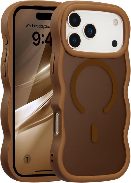 Coque marron YPcd à profil ondulé, compatible avec iPhone 17 Pro.