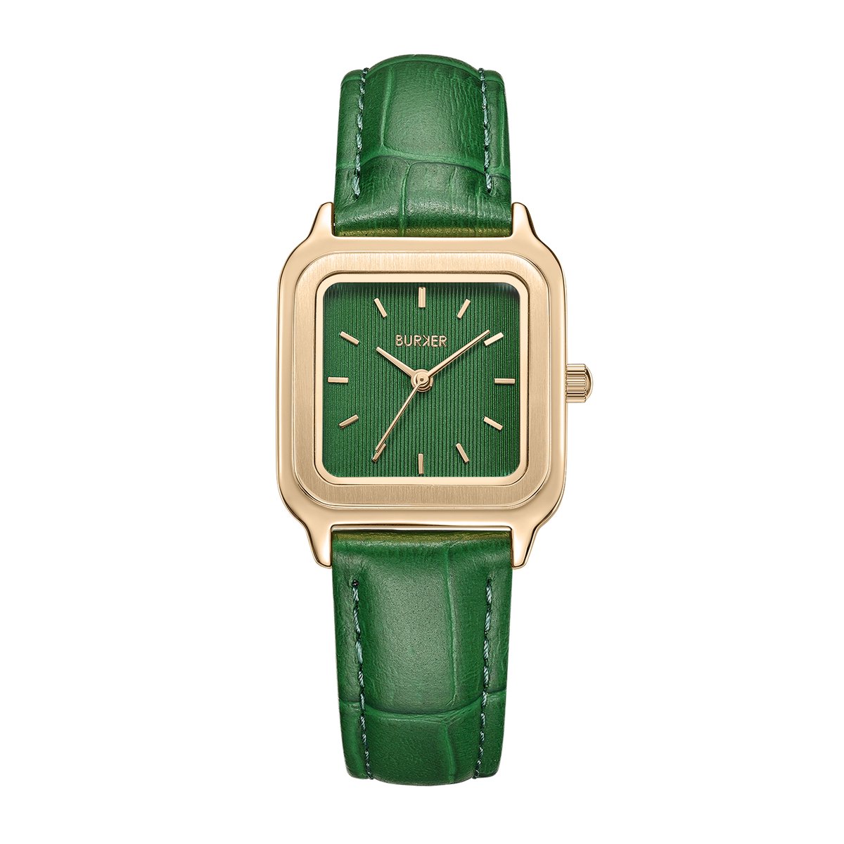 BURKER Macy Horloge Dames - Vierkant - Goud Groen - Leren Band - 33 mm