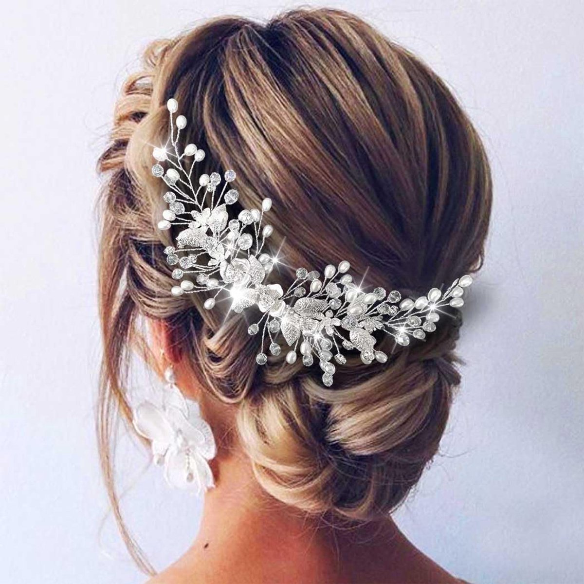 Famanu - Bruids haarrank met bloemen/parels/strass, dames/meisjes