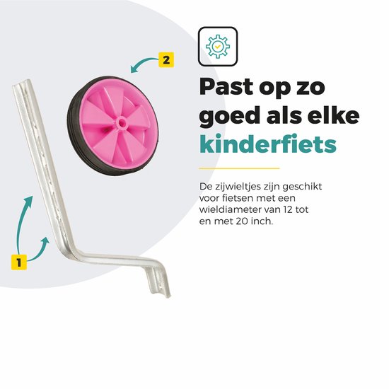 Voltano Zijwieltjes - Roze - 12-20 Inch - Zijwielen Voor Kinderfiets van Voltano — afbeelding 5