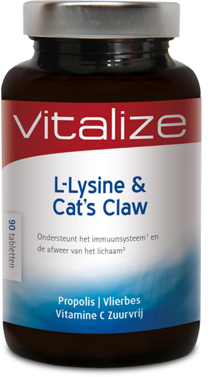 Vitalize L-Lysine & Cat's Claw pot 90 tabletten | Ondersteunt het immuunsysteem - Helpt het natuurlijk afweersysteem van lichaamscellen³