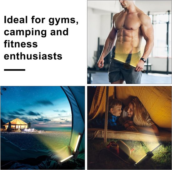 Deze draagbare magnetische LED-fitnesslamp is 180 graden opvouwbaar, heeft een haak, 7 helderheidsniveaus en 4 standen en is daardoor geschikt voor fitness, kamperen, thuis en op kantoor. van Merkloos — afbeelding 2