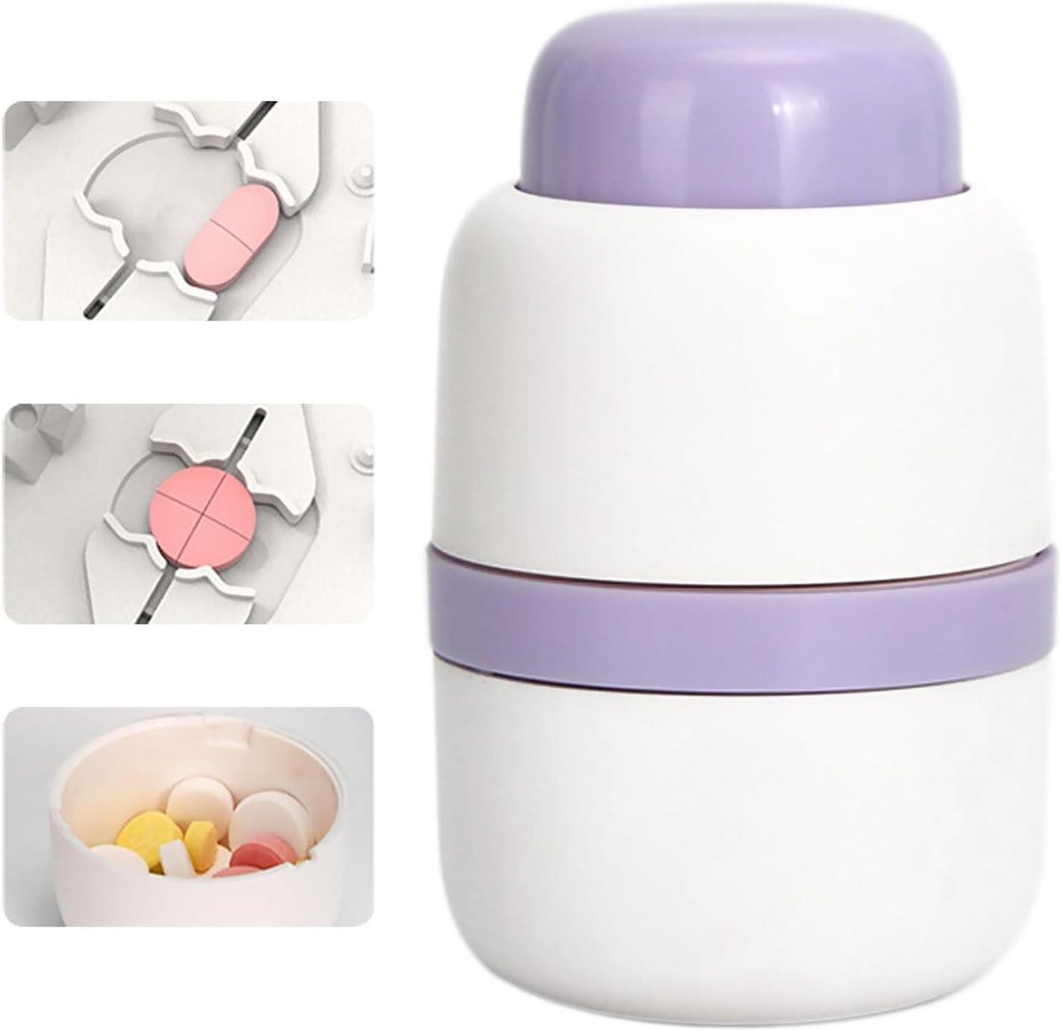 Allecta - Compacte Pillensnijder voor Medicijnen - Food Grade Materiaal - Draagbaar - Paars - Multifunctioneel - Verdeelt in 2 en 4 - Tabletsnijder