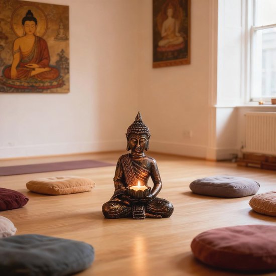 Meditatie Boeddha Ornament Beeldje met Kaarsenhouder - Zittend Boeddhabeeld voor Tuin en Balkon — afbeelding 4