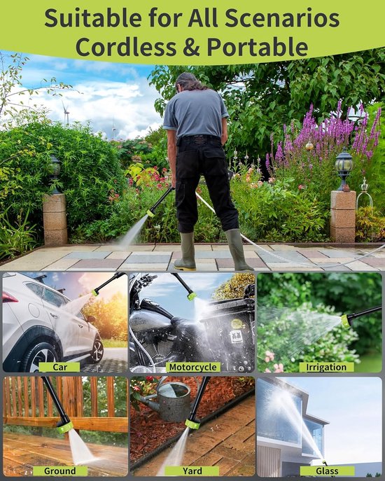 Draagbare Hogedrukreiniger op Accu (100 Bar) - 3 Standen & 6-in-1 Mondstuk voor Auto en Tuin — afbeelding 4
