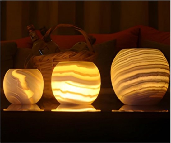 Chandelier en Albâtre - Porte-bougie en Pierre Naturelle Égyptienne avec Lueur Ambre Chaleureuse pour la Décoration Intérieure