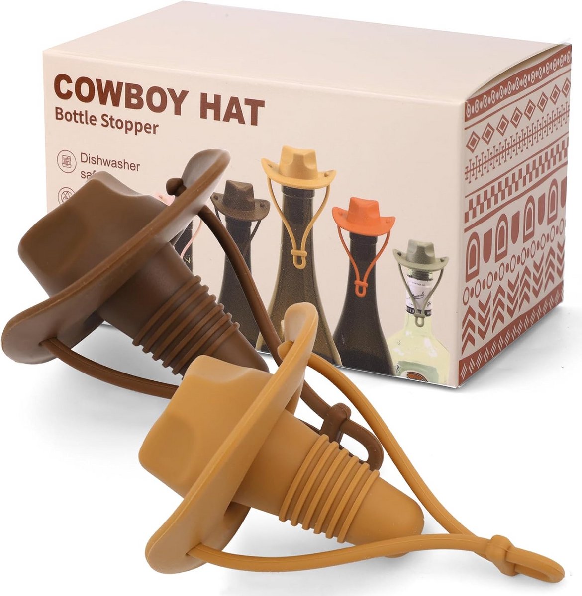 Cowboy Hoed Wijnfles Sluiting Set - Decoratieve Kurk voor Flessen, Houdt Wijn Vers