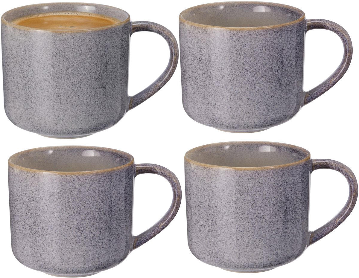 Excellent Houseware Koffiemok/theemok - set 4x - Rustic - blauw - 330 ml - mokken - keramiek