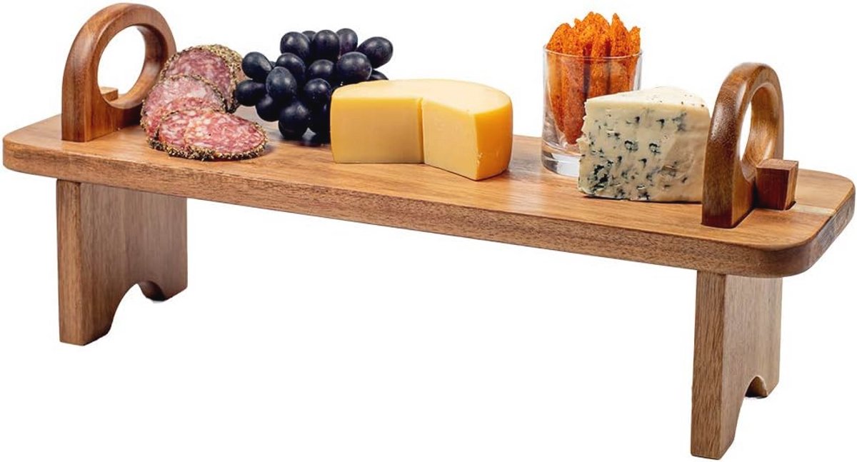Houten Serveerplank met Standaard - Elegante Handgemaakte Decoratie en Charcuterie Bord