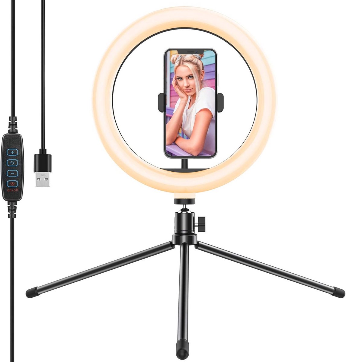 Verstelbare Ringlamp voor Smartphone met 3 Verlichtingsmodi en 10 Helderheidsniveaus