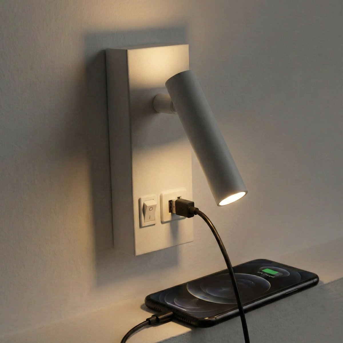 LED Wandlamp - Bedlamp met USB+C poort en schakelaar | Wit | 2W | 140 lumen | Niet dimbaar | 3000K - Warm wit (830)