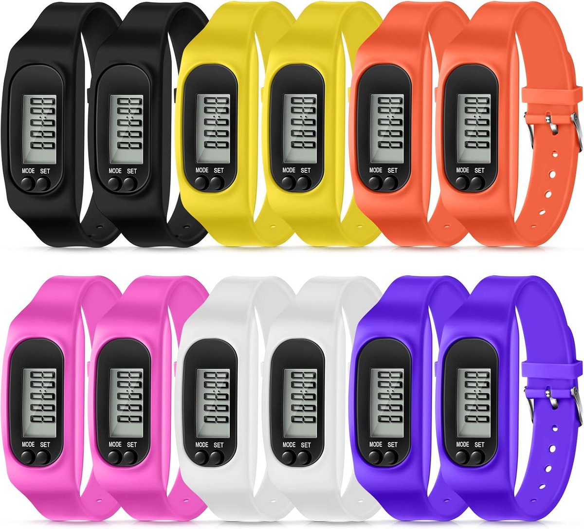 Stappenteller, die stappen en afstand registreert, siliconen stappentellerhorloge, hardlooparmband, enkelstappenteller, gebruikt voor het meten van calorieverbruik en het tellen van stappen.