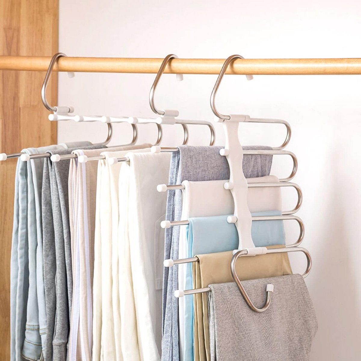 Ruimtebesparende Broekhangers Set - Antislip RVS Kledingorganizer voor Kasten