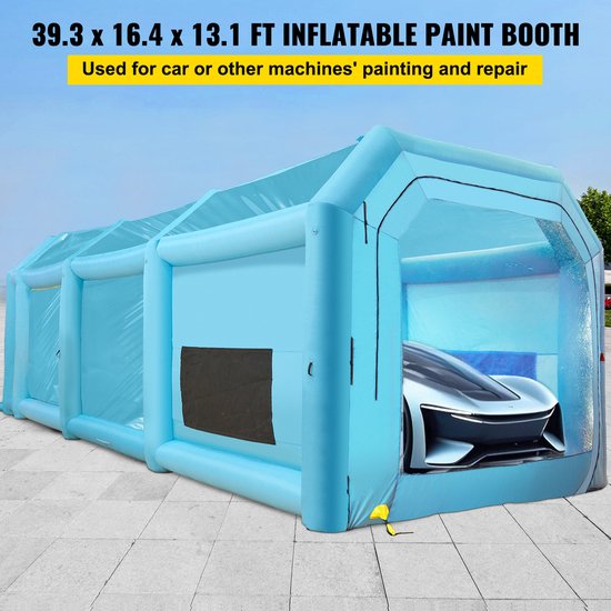 Opblaasbare Spuitcabine, 12 X 5 X 4 m Spuitcabine met Dubbele Ventilatoren, Draagbare Spuitcabine met Luchtfiltratiesysteem, Ideaal voor Het Spuiten van Auto's en Als Werkstation In Een Parkeertent, Blauw van Merkloos — afbeelding 4