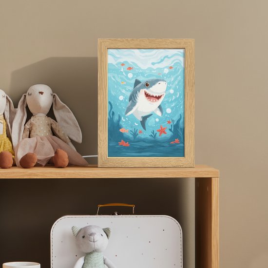 Nachtlampje 15x20 cm - Kinder lampje - Haai - Vissen - Blauw - Onderwater - Tafellamp kinderkamer - Slaapkamer lamp - Bedlamp kinderen - Kinderlampje stopcontact - Wandlamp babykamer - Nachtlampjes van Merkloos — afbeelding 3