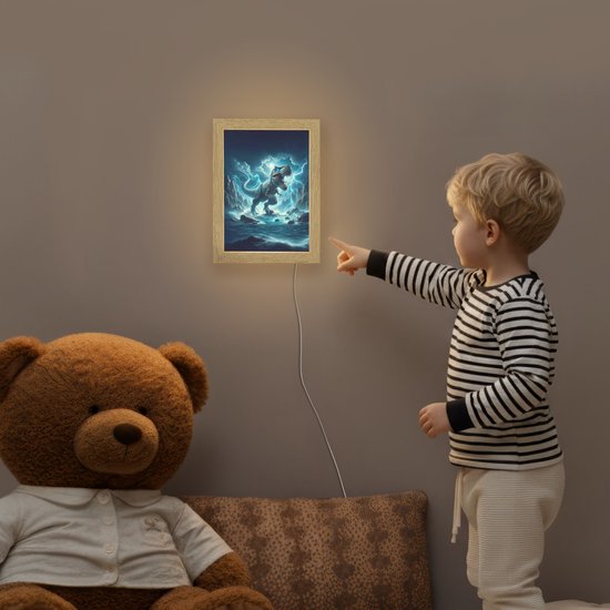 Nachtlampje 15x20 cm - Kinder lampje - Dino - Blauw - Jongens - Tafellamp kinderkamer - Slaapkamer lamp - Bedlamp kinderen - Kinderlampje stopcontact - Wandlamp babykamer - Nachtlampjes van Luz'n Eds — afbeelding 5