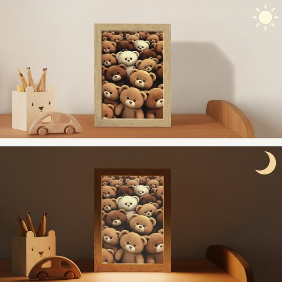 Nachtlampje 15x20 cm - Kinder lamp - Teddybeer - Knuffel - Bruin - Beer - Jongens - Meisjes - Tafellamp kinderkamer - Slaapkamer lamp - Bedlamp kinderen - Kinderlampje stopcontact - Wandlamp babykamer - Nachtlampjes van Zenivo — afbeelding 4