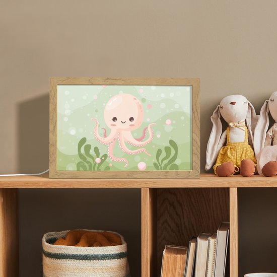 Nachtlampje 30x20 cm - Kinder lampje - Octopus - Zeedieren - Groen - Onderwater - Tafellamp kinderkamer - Slaapkamer lamp - Bedlamp kinderen - Kinderlampje stopcontact - Wandlamp babykamer - Nachtlampjes van OnlyWow — afbeelding 3