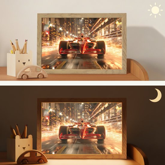 Nachtlampje 30x20 cm - Kinder lampje - Formule 1 - Auto - Race - Goud - Jongens - Tafellamp kinderkamer - Slaapkamer lamp - Bedlamp kinderen - Kinderlampje stopcontact - Wandlamp babykamer - Nachtlampjes van OnlyWow — afbeelding 4