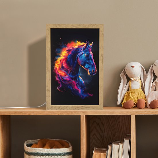 Nachtlampje 20x30 cm - Kinder lampje - Paard - Dier - Rook - Zwart - Kleuren - Tafellamp kinderkamer - Slaapkamer lamp - Bedlamp kinderen - Kinderlampje stopcontact - Wandlamp babykamer - Nachtlampjes van Merkloos — afbeelding 3