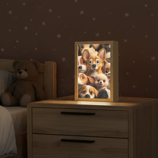 Nachtlampje 20x30 cm - Kinder lamp - Honden - Dieren - Bruin - Zwart - Patronen - Kind - Tafellamp kinderkamer - Slaapkamer lamp - Bedlamp kinderen - Kinderlampje stopcontact - Wandlamp babykamer - Nachtlampjes van Bijouxlampen — afbeelding 2