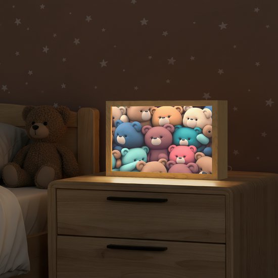 Nachtlampje 30x20 cm - Kinder lampje - Knuffelbeer - Knuffel - Roze - Blauw - Bruin - Kind - Tafellamp kinderkamer - Slaapkamer lamp - Bedlamp kinderen - Kinderlampje stopcontact - Wandlamp babykamer - Nachtlampjes van Merkloos — afbeelding 2