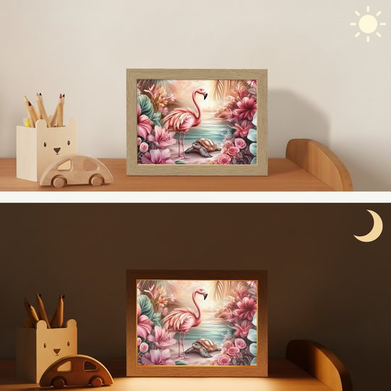 Nachtlampje 20x15 cm - Kinder lamp - Flamingo - Schildpad - Roze - Tafellamp kinderkamer - Slaapkamer lamp - Bedlamp kinderen - Kinderlampje stopcontact - Wandlamp babykamer - Nachtlampjes van Merkloos — afbeelding 4