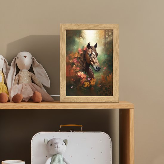 Nachtlampje 15x20 cm - Kinder lampje - Paard - Bloemen - Natuur - Dieren - Bos - Oranje - Tafellamp kinderkamer - Slaapkamer lamp - Bedlamp kinderen - Kinderlampje stopcontact - Wandlamp babykamer - Nachtlampjes van OnlyWow — afbeelding 3