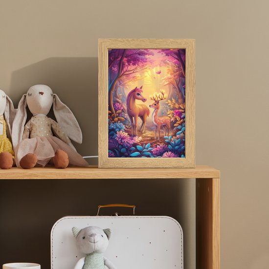 Nachtlampje 15x20 cm - Kinder lampje - Paard - Hert - Sprookjesbos - Paars - Tafellamp kinderkamer - Slaapkamer lamp - Bedlamp kinderen - Kinderlampje stopcontact - Wandlamp babykamer - Nachtlampjes van Merkloos — afbeelding 3