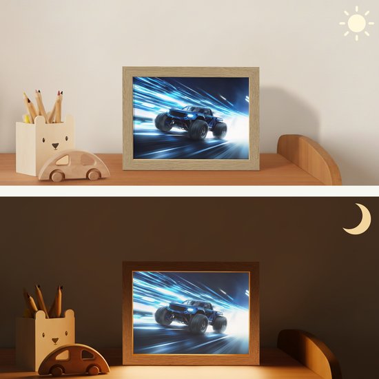 Nachtlampje 20x15 cm - Kinder lamp - Monstertruck - Blauw - Neon - Lichten - Tafellamp kinderkamer - Slaapkamer lamp - Bedlamp kinderen - Kinderlampje stopcontact - Wandlamp babykamer - Nachtlampjes van Merkloos — afbeelding 4