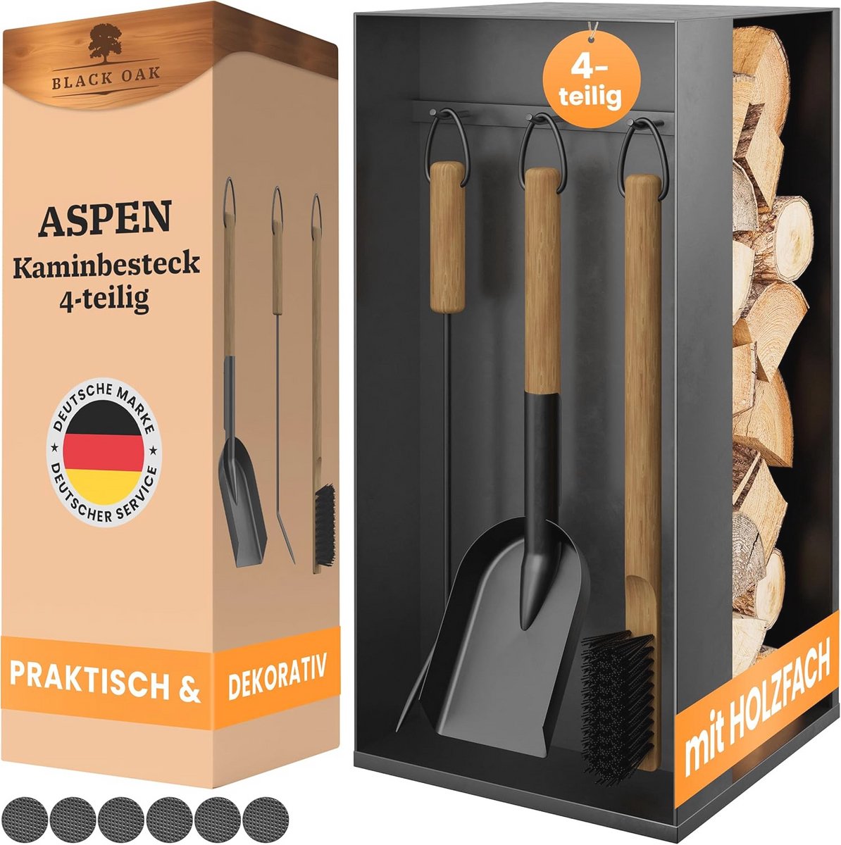 Stijlvol 4-delig haardbestek set met houten handvat voor open haard
