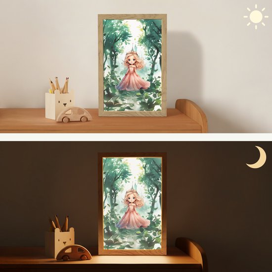 Nachtlampje 20x30 cm - Kinder lampje - Prinses - Kasteel - Bos - Meisje - Tafellamp kinderkamer - Slaapkamer lamp - Bedlamp kinderen - Kinderlampje stopcontact - Wandlamp babykamer - Nachtlampjes van OnlyWow — afbeelding 4