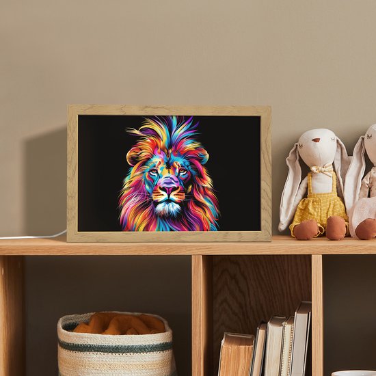 Nachtlampje 30x20 cm - Kinder lampje - Leeuwen - Kleurrijk - Zwart - Dieren - Tafellamp kinderkamer - Slaapkamer lamp - Bedlamp kinderen - Kinderlampje stopcontact - Wandlamp babykamer - Nachtlampjes van Merkloos — afbeelding 3