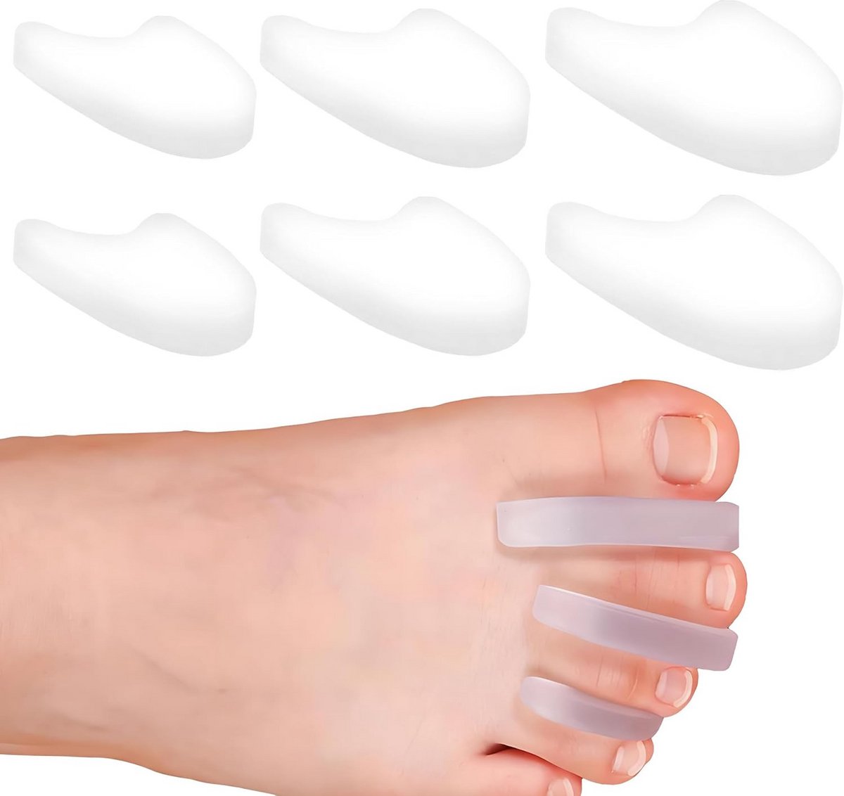 6x Teenspreiders & Teenstrekker - Voor Hallux Valgus, Overlappende Tenen en Eeltknobbels - Inclusief 3 Maten