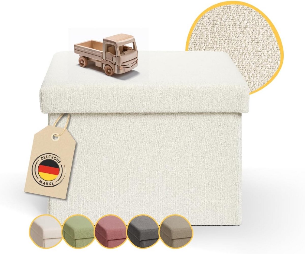 Opbergbank met opslagruimte - Zitkubus - Beige poef - Multifunctionele stoel - Kleine bank - Opbergboxen 41x31cm