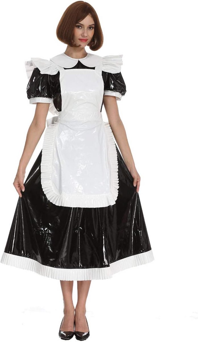 Zwarte PVC Jurk met Ritssluiting - Medium Lengte - Uniform Stijl voor Dames en Crossdressers