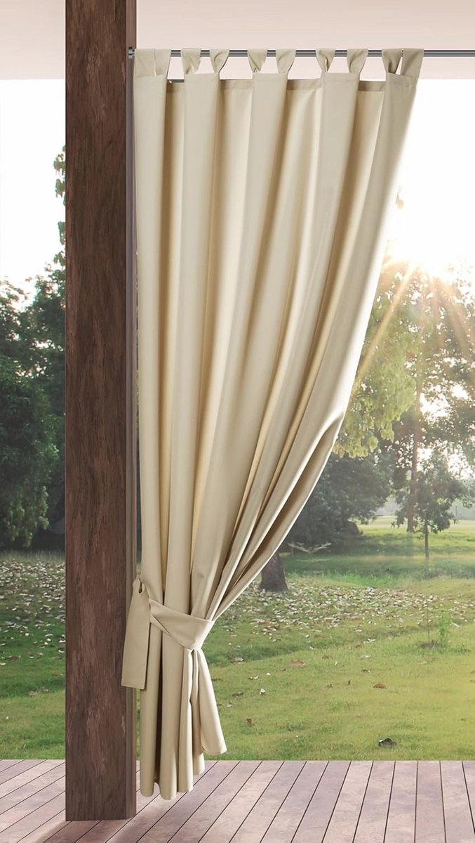 Tuink Curtain met Oprolbare Haken - Waterdicht, Windvast, Privacygordijn voor Pergola en Terras, 155 x 220 cm, Lichtbeige
