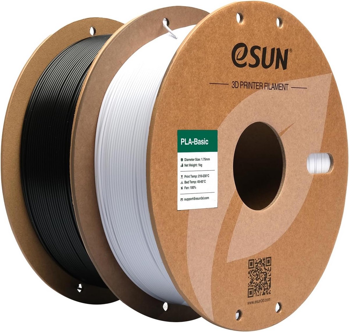 2-Pack PLA Filament 1.75mm voor 3D Printer - 1KG Koud Wit & Zwart - Snelle Print