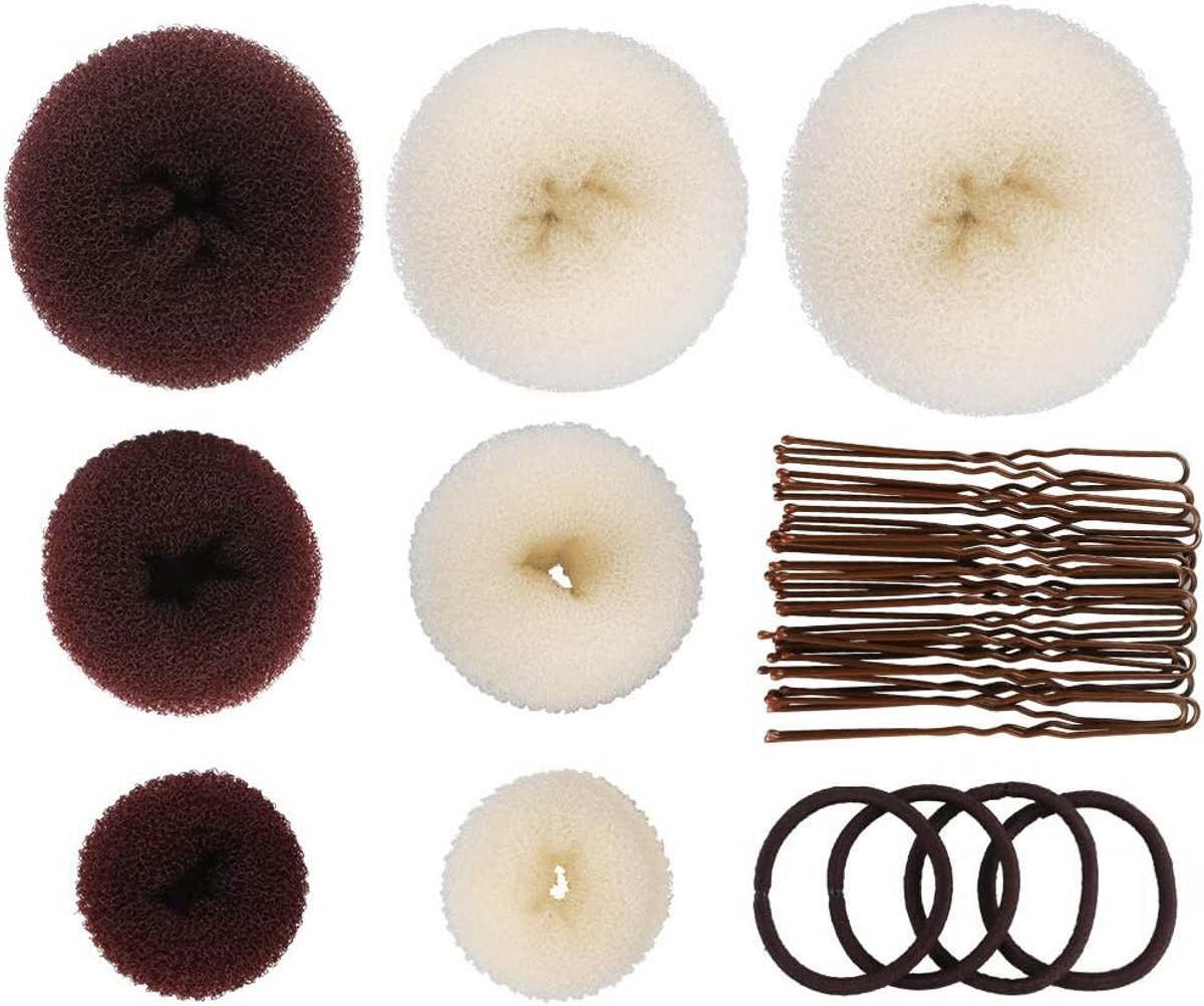 7-Delige Haardonut Set voor Kapsels - Onzichtbare Haar Knoedels in Beige & Bruin