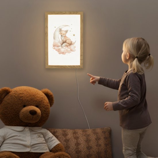 Nachtlampje 20x30 cm - Kinder lampje - Vos - Wolken - Maan - Sterren - Tafellamp kinderkamer - Slaapkamer lamp - Bedlamp kinderen - Kinderlampje stopcontact - Wandlamp babykamer - Nachtlampjes van Merkloos — afbeelding 5