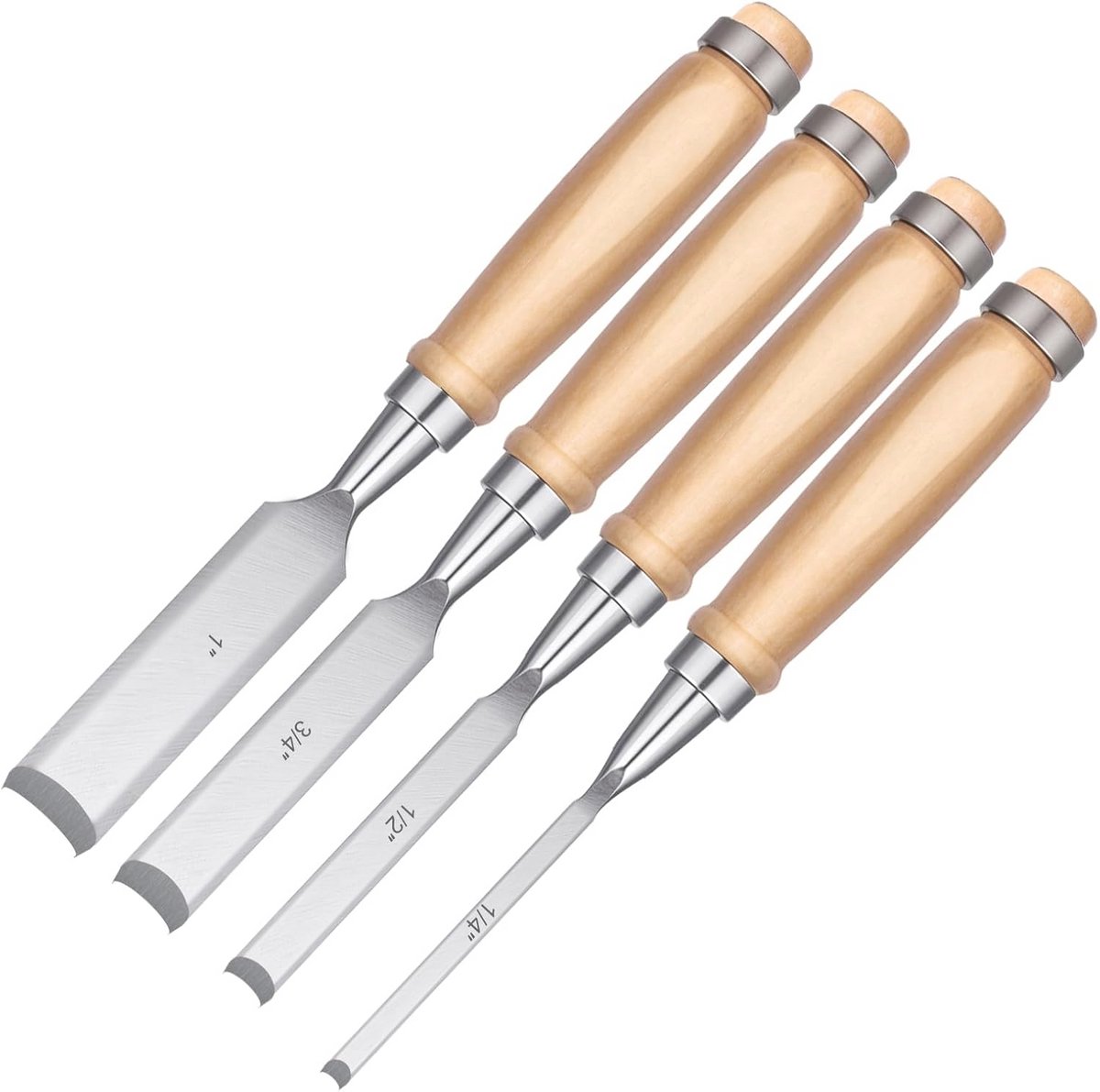 Houtbeitelset 4 stuks - CR-V staal - Halfronde rand - Steekbeitels voor Houtbewerking - Ideaal voor Beginners en Professionals