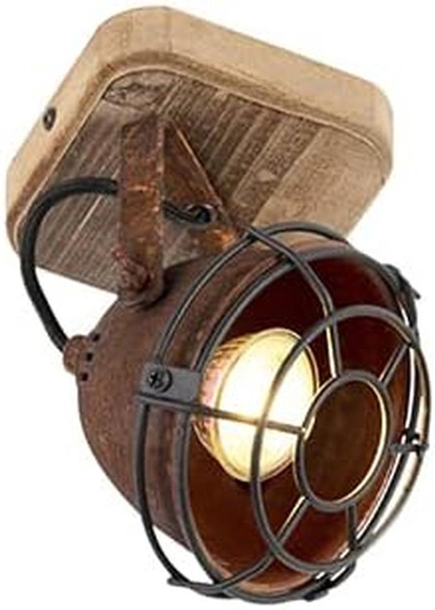 Industriële Spot Roestbruin met Hout Kantelbaar - 1, 2, 3 of 4-licht - GU10 of Smart WiFi - Verstelbare Wand- & Plafondlamp voor Woonkamer, Slaapkamer & Keuken
