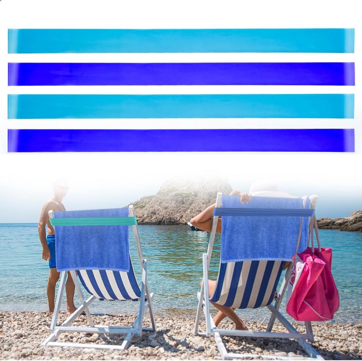 Set van 4 handdoekhouders voor strand- en zwembadstoelen, rekbare banden, ideaal voor crui