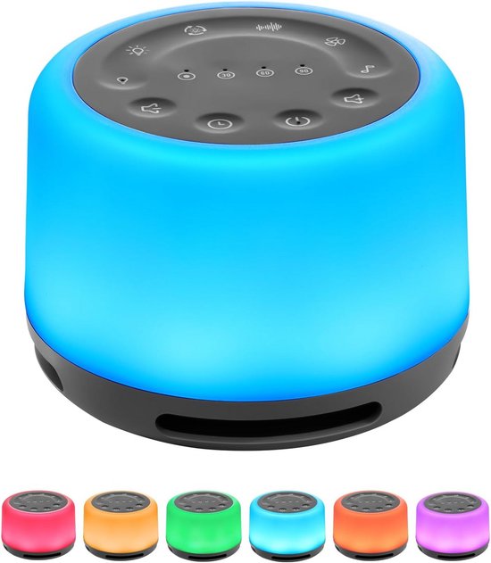 Witte ruis machine voor baby - 24 kalmerende geluiden - 6 verlichtingsniveaus - Bluetooth - 2000 mAh accu