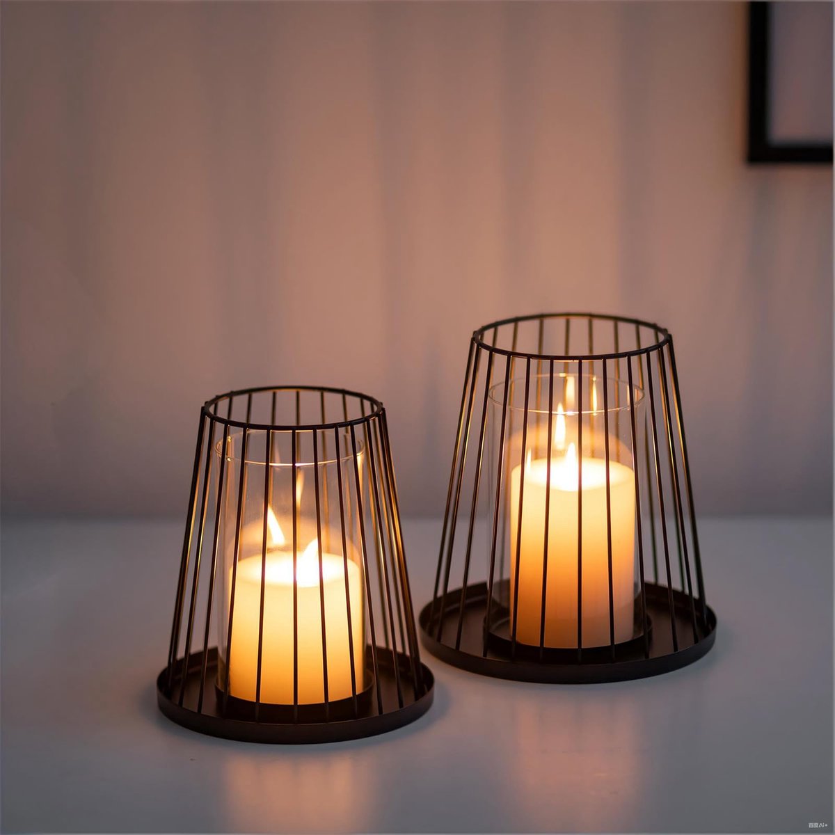 Unyqoos Set van Twee Moderne Zwarte Windlicht Kandelaars voor Binnen en Buiten Decoratie