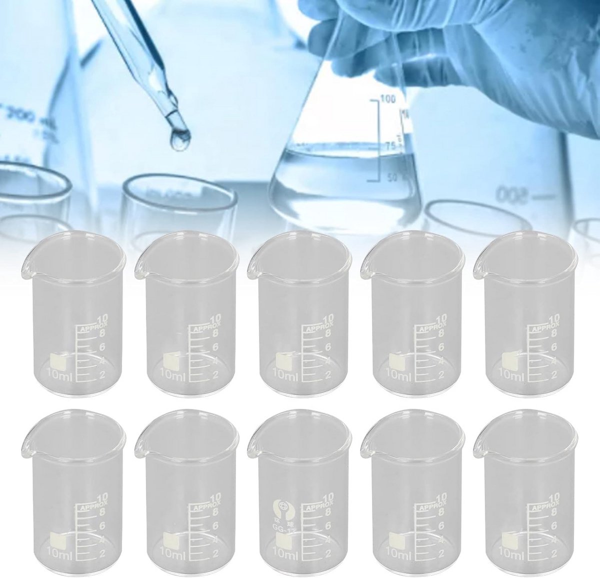 Laboratoriumbekers van glas set van 10 stuks 10 ml voor experimenten